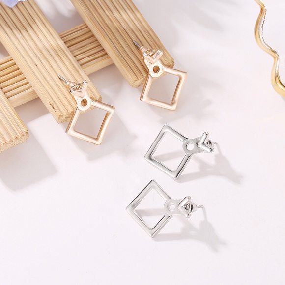 Geometric Diamond Shaped Double Stud Earrings - Picture 4 of 12